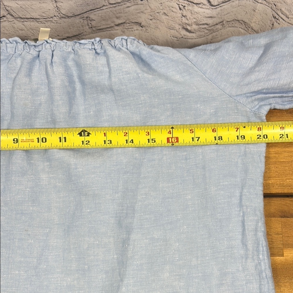 Talbots Blue Smocked Bell Sleeve Blouse with Relaxed Fit - Picture 6 of 6